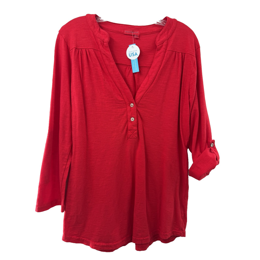Fresh Produce Women's NWT Red Cotton V-Neck Tee 3/4 Sleeve Size Medium